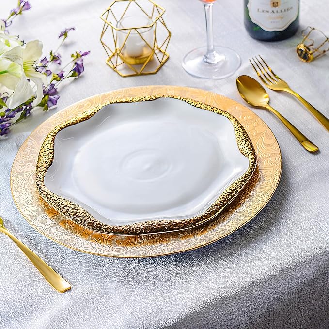 Gold Floral Charger Plates - 13-Inch Elegant Chargers - Set of 6 - For Small to Regular-Size Dinnerware & Soup Bowls - Suitable for Weddings, Parties, Anniversary, Thanksgiving
