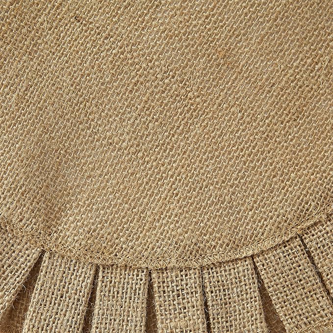 DII Jute Burlap Collection Kitchen Tabletop, Placemat Set, 15" Round, Ruffle Trim Natural, 6 Count