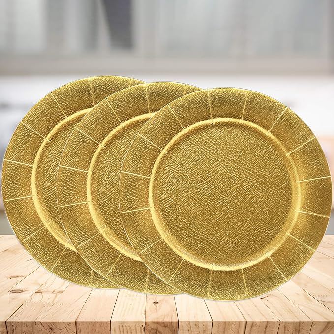 Gift Boutique 120 Disposable Gold Round Charger Plates 13" Dinner Table Serving Tray Plate Heavy Duty Reusable Paper Cardboard Platters for Table Setting Place Mats Cupcake Dessert Wedding Food Safe