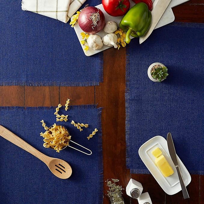 DII Jute Burlap Collection Kitchen Tabletop, Placemat Set, 13x19, Solid Nautical Blue, 6 Count