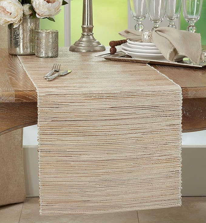 Saro Lifestyle Melaya Collection Shimmering Woven Nubby Table Runner, 14"x108", Natural