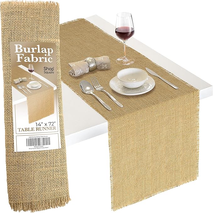 Burlap Table Runner, 14 x 72 Inch Outdoor Rustic Table Runner, Natural Jute for Fall, Thanksgiving, Weddings, and Parties