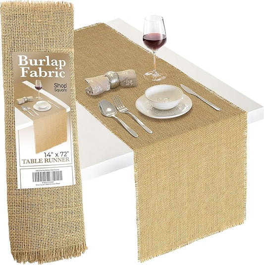 Burlap Table Runner, 14 x 72 Inch Outdoor Rustic Table Runner, Natural Jute for Fall, Thanksgiving, Weddings, and Parties