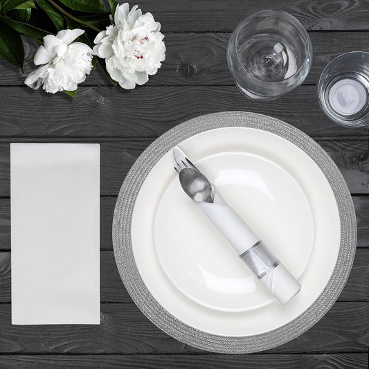 AMERICAN HOMESTEAD Paper Napkins - White Disposable Linen-Like Dinner Napkins - Restaurant-Quality Table Serviettes for Weddings, Parties, and Events - 15.75" x 15.75" - 100 Count