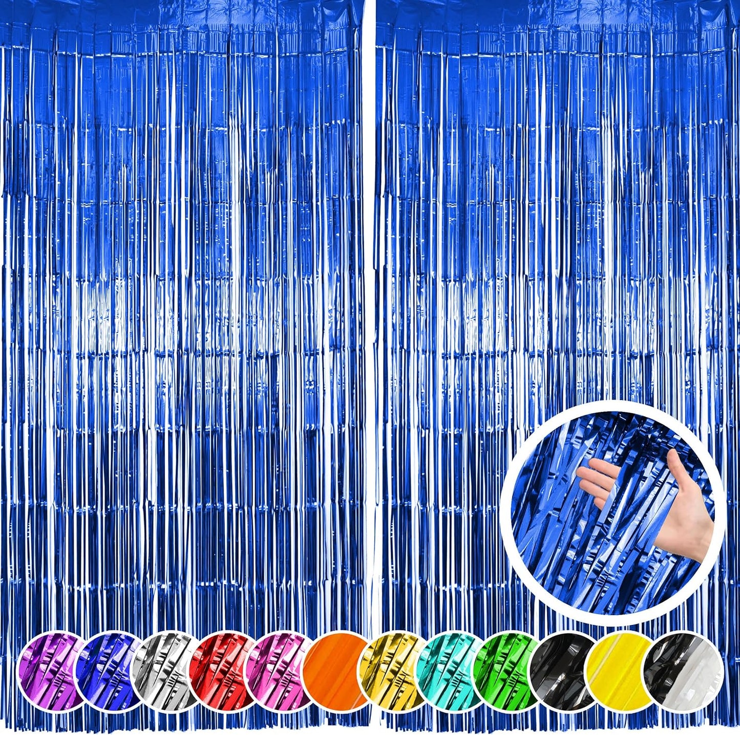 2 Pack Blue Fringe Backdrop Curtains, Blue Streamers Party Backdrop, Baby Shower Decorations, Party Decorations Supplies for Birthday, Holidays, Parties & More