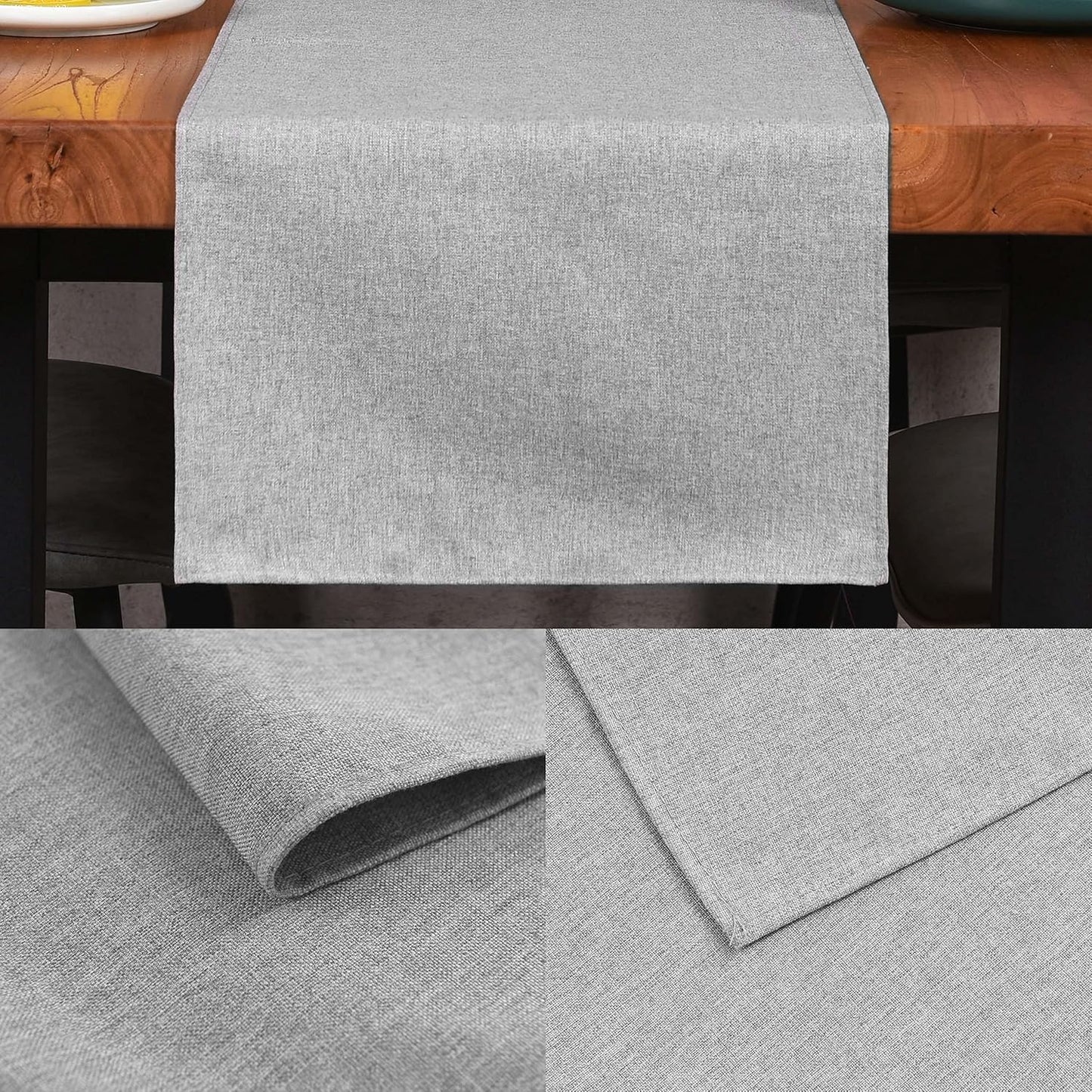 Grey Table Runner 13 x 36 Inches Long, Cotton Linen Farmhouse Style Dresser Scarf for Kitchen Dining Coffee Table Parties Wedding Home Decor (13” x 36”, Grey)