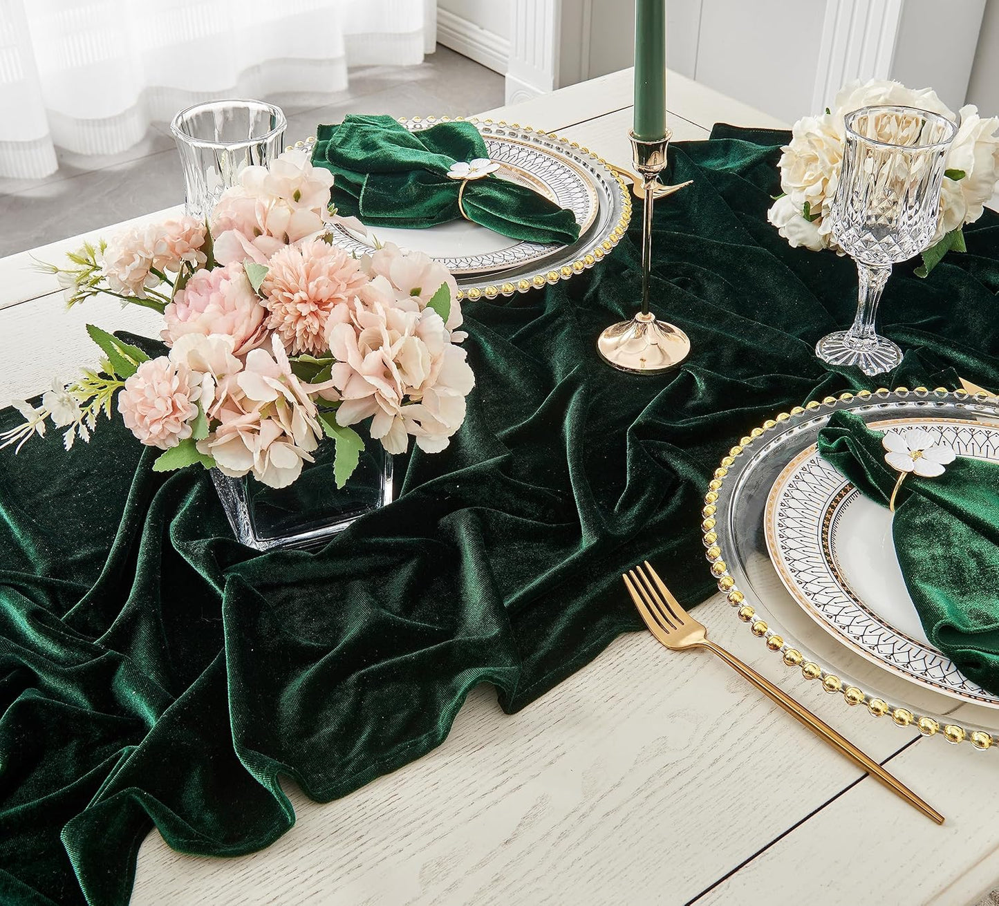 Velvet Table Runner ,Soft Luxurious Fall Table Runners 120 Inches Long,for Wedding Bridal Shower Thanksgiving Christmas Decoration,20*120 Inches, Emerald Green