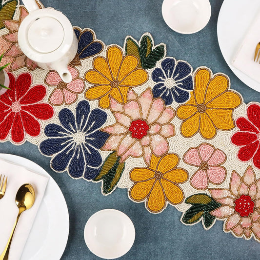 Beaded Table Runners 36 Inches Hand Beaded Decorative Farmhouse Glitz Table Runner for Christmas Wedding Baby Shower Bridal Shower Seasonal Winter Holiday Kitchen Dining Table Yellow Red- CLEENTABLE