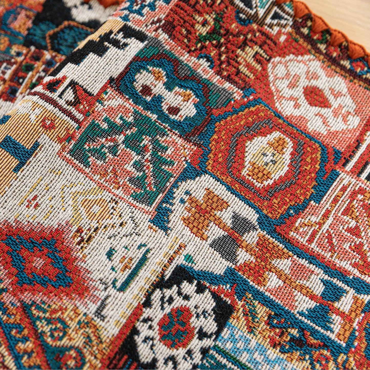 Boho Embroidery Table Runner, Geometry Fall Kitchen Dining Table Decoration for Home Party Decor 13x48Inch