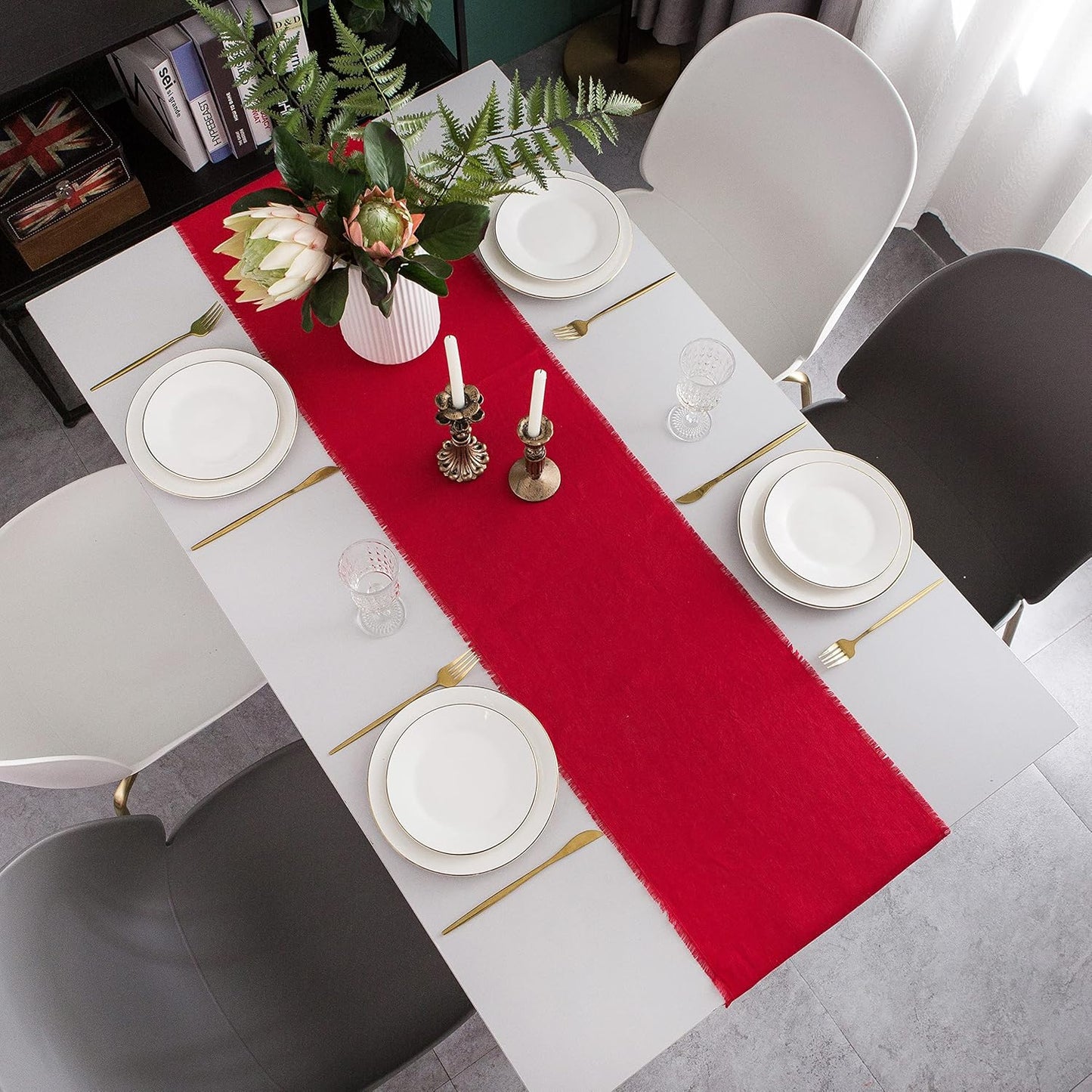 Christmas Table Runner with Fringe- 14x72 Inch Red, 100% Pure Linen Christmas Runner for Table, Red Table Runner for Winter – Machine Washable, Handmade