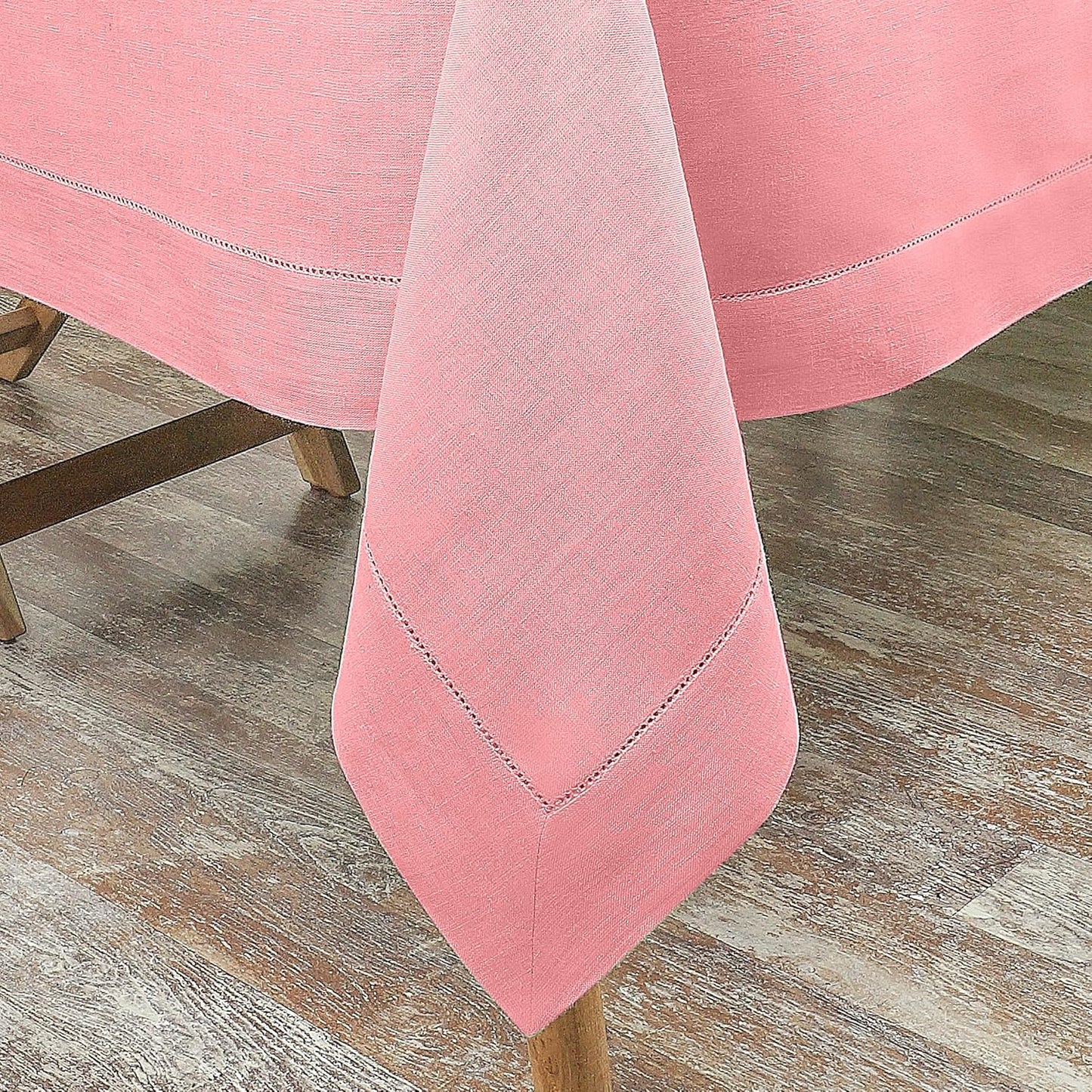 D'Moksha Homes Dusty Pink Linen Tablecloth 60 x 120 Inch - 100% Pure Linen Hemstitch Tablecloth for Rectangle Tables - Classic Hemstitch, Machine Washable Table Cloth for Fall, Autumn and Halloween