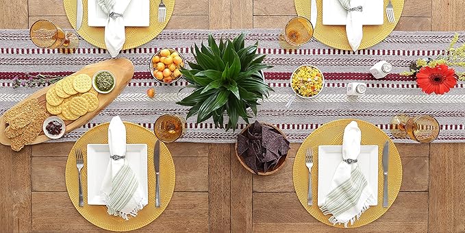 DII Farmhouse Braided Stripe Table Runner Collection, 15x108 (15x113, Fringe Included), Wine