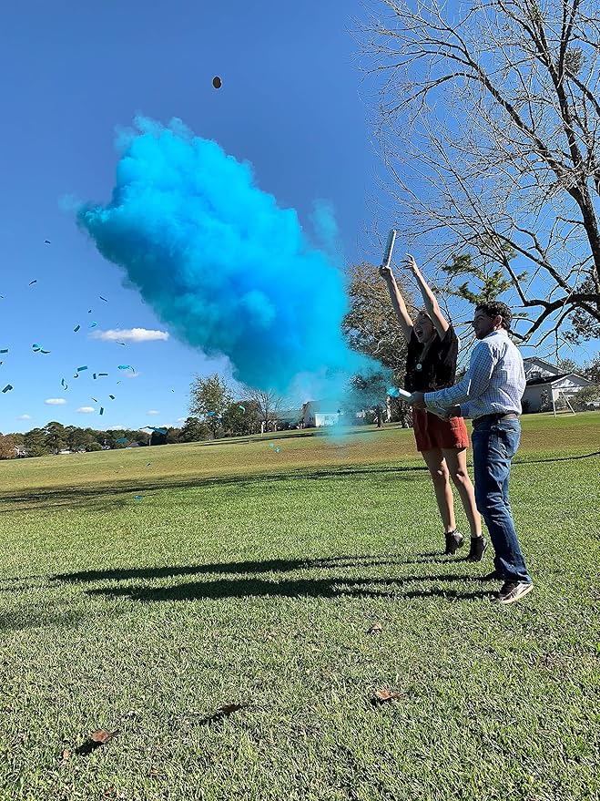 Gender Reveal Surprise - Blue Powder Cannon Bundle - Easy to Use Blue Powder Cannon for Baby Gender Reveal Parties - Includes 8 Balloon Decorations - 16 Inch - 4 Pack