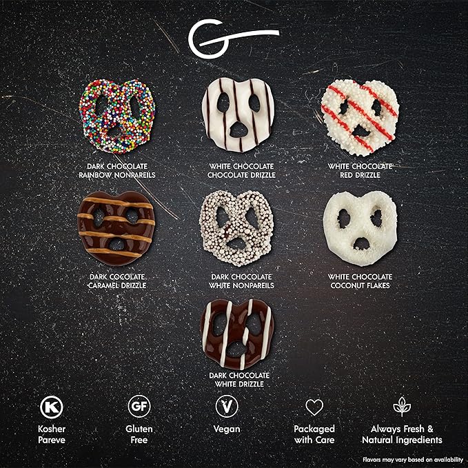 Gluten Free Palace Chocolate Covered Pretzels Gift Box – Holiday Gluten Free Treats for Thanksgiving, Christmas, and New Year – Gourmet Snack Basket for Men and Women (6 Flavors)
