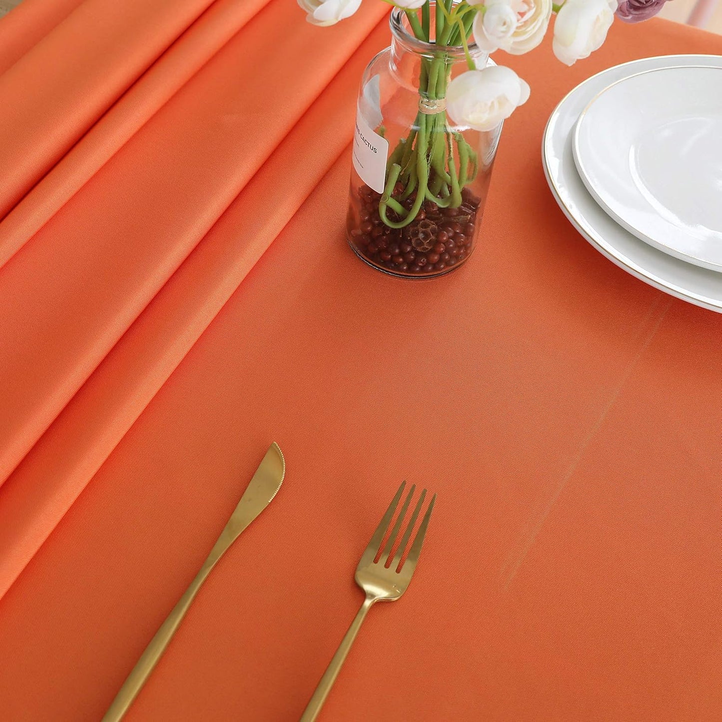 FOLINS&HOME Orange Rectangle Tablecloth - 90 x 132 Wrinkle Free Waterproof Polyester Table Cloths, Spillproof Heavy Duty Washable Table Cover for Party, Banquet, Wedding, Indoor - Rectangular/Oblong