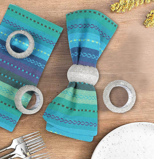 Goroly Home Beaded Napkin Rings Set of 4, Hand Made Round Beaded Napkin Rings Perfect for Christmas, Thanksgiving, Family Gatherings - A Beautiful Complements to Your Dinner Table Décor - Silver