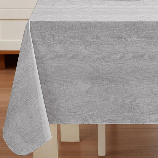 Newbridge Vinyl Flannel Backed Tablecloth, 60 x 102 Inch Rectangle, Grey Moire Wavy Solid Design, Heavyweight Indoor Outdoor Waterproof Table Cover, Easy Care Wipe Clean