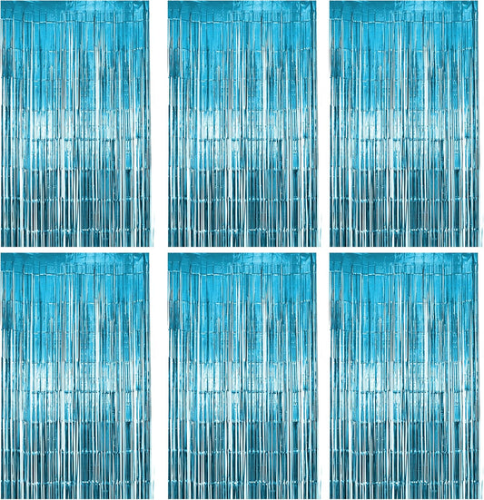 6 Pack Light Blue Fringe Backdrop Curtains, Light Blue Streamers Party Backdrop, Christmas Decorations, New Year Decorations, White Party Decorations Supplies For Birthday, Holidays, Parties & More
