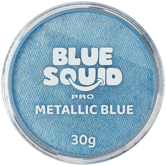 Blue Squid Face Paint Water Based Single Cake Professional Face Paint & Body Paint - Water Activated, Kids Adults Face Painting for Costume, Halloween Makeup, Cosplay - Metallic Blue Face Paint 30g