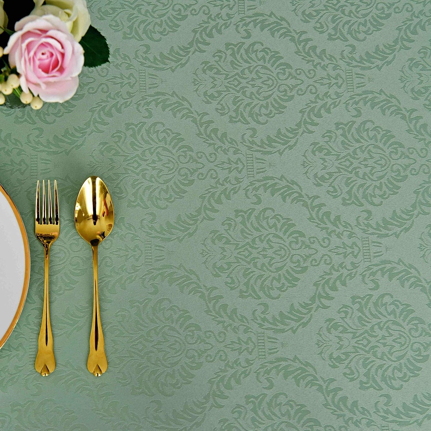 maxmill Jacquard Tablecloth Damask Design Spillproof Wrinkle Free Heavy Weight Soft Table Cloth Decorative Fabric Table Cover for Outdoor and Indoor Use Oblong 60 x 120 Inch Sage Green
