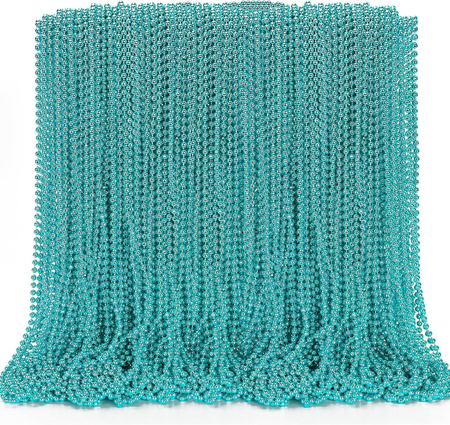 144PCS Mardi Gras Beads, Lake Blue Mardi Gras Rose Necklaces Bulk, Metallic 33" Mardi Gras Round Beaded Necklace Stuff, Festival Parade Throw Accessories Wedding Gender Reveal Party Supplies Decor