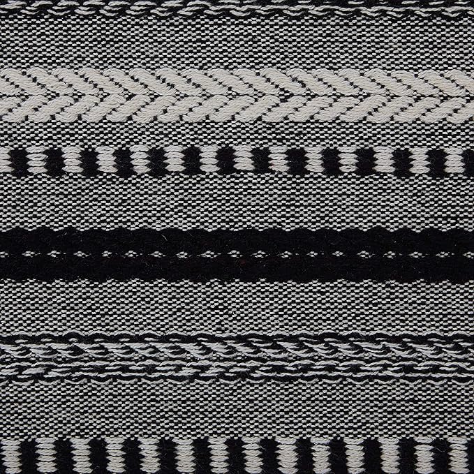 DII Farmhouse Braided Stripe Table Runner Collection, 15x108 (15x113, Fringe Included), Black