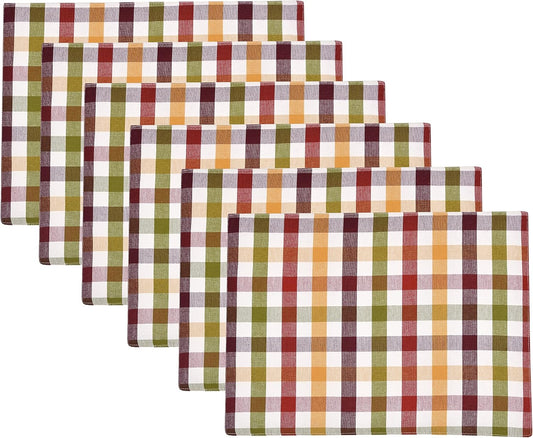 Urban Villa HarvestPlacemats for Dining Set of 6 Over Sized 14''x 20'' Buffalo Check Plaid 100% Cotton Thanks Giving Placemats FallPlacemats Everyday Use Heavier Quality