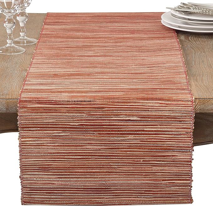 Saro Lifestyle Melaya Collection Shimmering Woven Nubby Table Runner, 16"x72", Rust