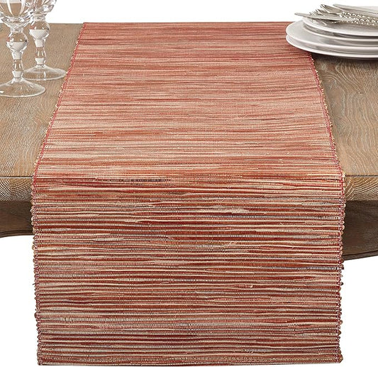 Saro Lifestyle Melaya Collection Shimmering Woven Nubby Table Runner, 16"x72", Rust