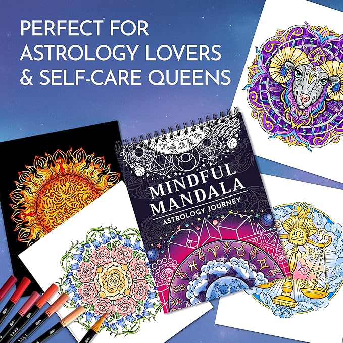 RYVE Mandala Coloring Book for Adults – 50 Unique Designs, Spiral Bound, Stress Relief & Relaxation Mindfulness Art Therapy | No-Bleed Paper | Easy-to-Tear Pages for Framing