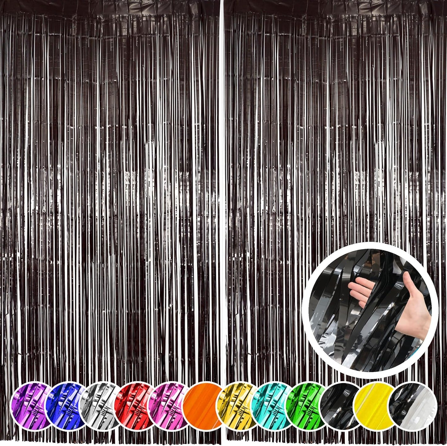 2 Pack Black Fringe Curtain Backdrop, Black Streamers, Halloween, Birthday, Shower, Party Decorations
