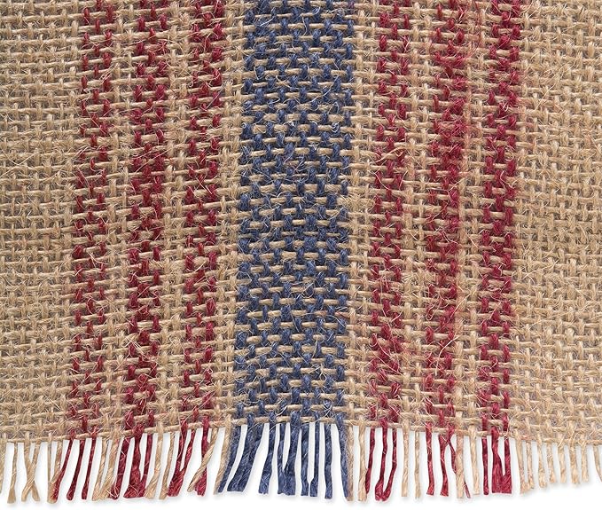 DII Jute Burlap Collection Kitchen Tabletop, Table Runner, 14x72, Middle Stripe Blue/Red