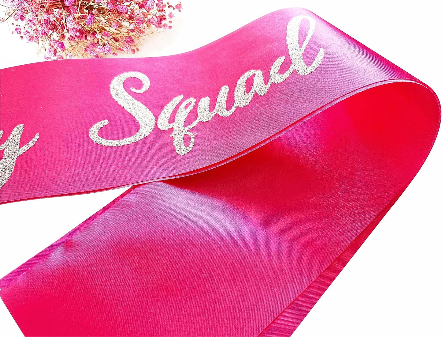 Birthday Squad Sash, 6 Pieces Hot Pink with Silver Glitter Letter Birthday Gift Sashes Set for Women Funny Party Favors Decorations for 16th 18th 21st 25th 30th 40th 50th or Other Bday
