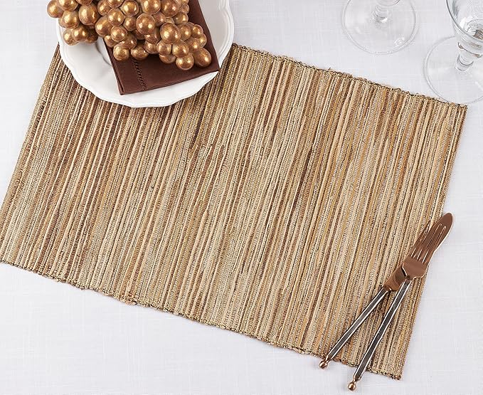 Saro Lifestyle Melaya Collection Shimmering Woven Nubby Placemat (Set of 4), 14"x20", Gold