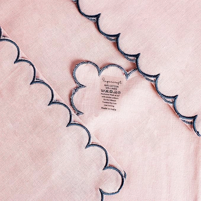 FINGERCRAFT Cloth Napkins, Everyday Use Reversible Scallop Design, Premium Quality Cotton Linen Blend Napkin Set of 6 Perfect for Parties Dinners Weddings Easter Napkin Cloth 20x20 Inch Dusty Pink