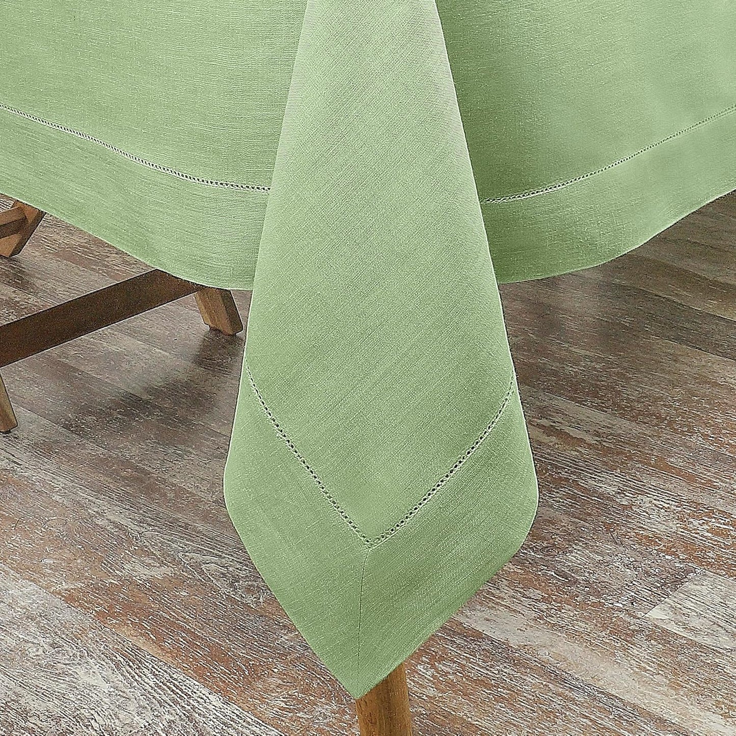 D'Moksha Homes Sage Green Linen Tablecloth for Rectangle Tables 60 x 144 Inch - 100% Pure Linen Green Table Cloth - Classic Hemstitch, Machine Washable Dining Tablecloth for Fall, Autumn and Halloween
