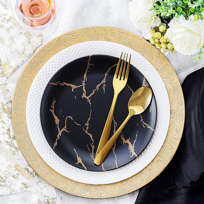 Gold Floral Charger Plates - 13-Inch Elegant Chargers - Set of 6 - For Small to Regular-Size Dinnerware & Soup Bowls - Suitable for Weddings, Parties, Anniversary, Thanksgiving