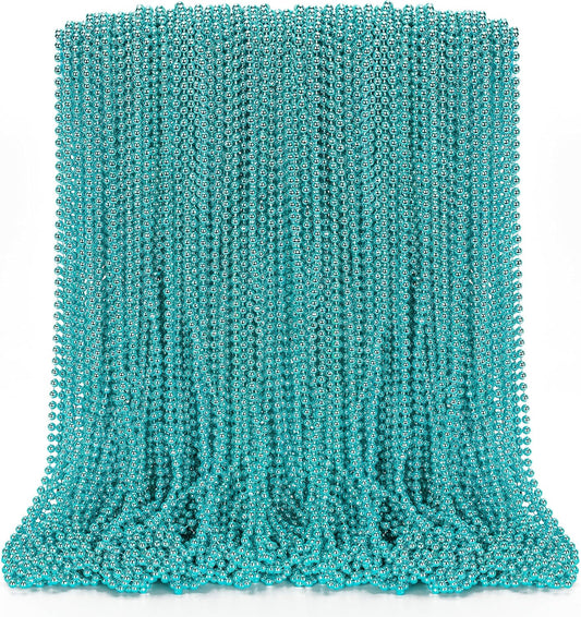100PCS Mardi Gras Beads, Metallic Blue Bead Necklace Party Favors, 33" Mardi Gras Necklace Women Men Stuff, Festival Parade Throw Accessories for Wedding Birthday Gender Reveal Party Supplies Decor