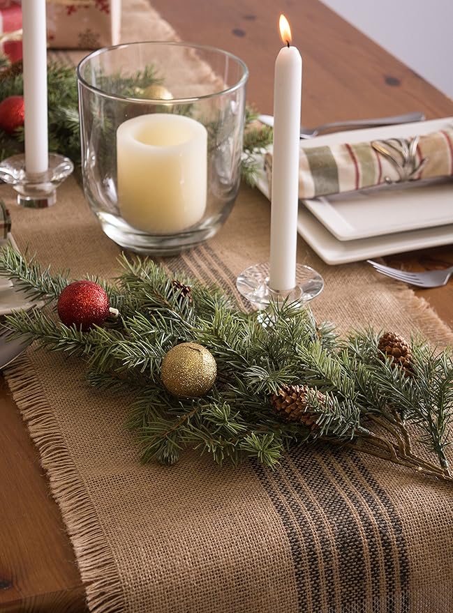DII Jute Burlap Collection Kitchen Tabletop, Table Runner, 14x108, Middle Stripe Gray