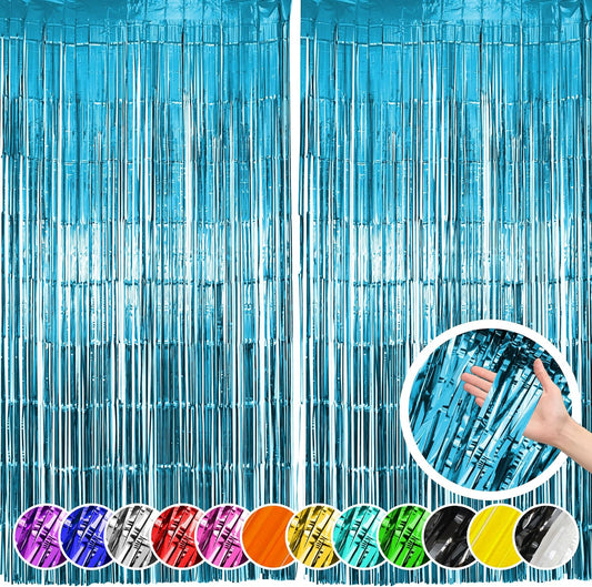 2 Pack Light Blue Fringe Backdrop Curtains, Light Blue Streamers Party Backdrop, Christmas Decorations, New Year Decorations, White Party Decorations Supplies For Birthday, Holidays, Parties & More