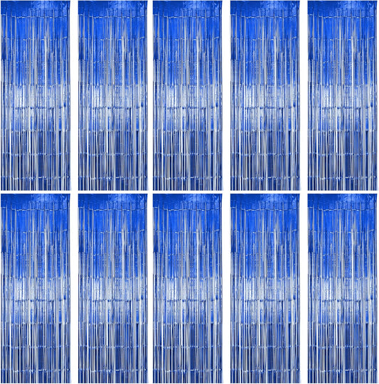 10 Pack Blue Fringe Backdrop Curtains, Blue Streamers Party Backdrop, Party Decorations Supplies for Birthday, Holidays, Parties & More