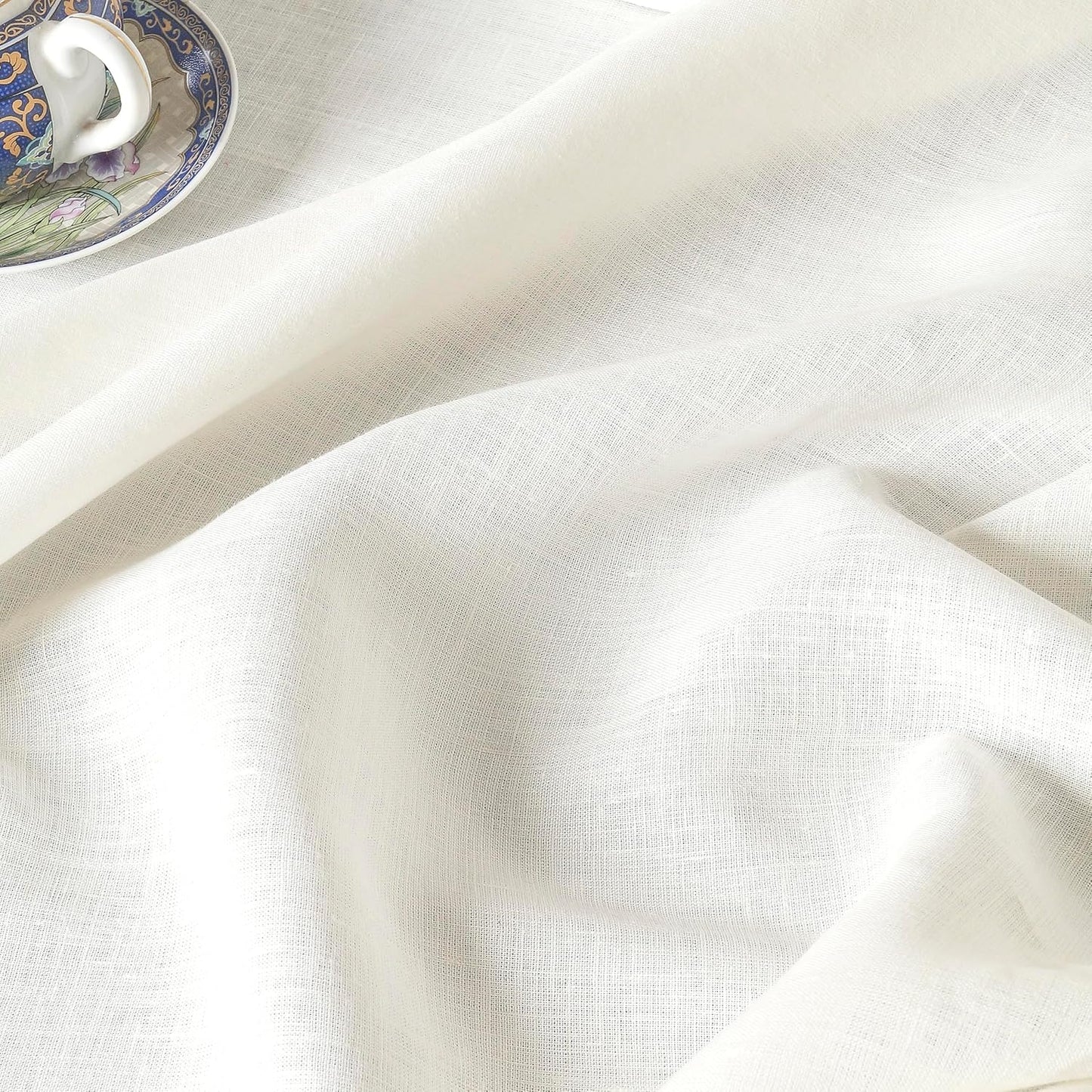 D'Moksha Homes Ivory Linen Tablecloth for Rectangle Tables 60 x 84 Inch - Classic Hemstitch 100% Pure Linen Ivory Table Cloth - Machine Washable Dining Tablecloth for Fall, Autumn and Halloween