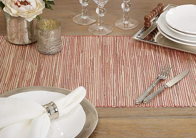 Saro Lifestyle Melaya Collection Shimmering Woven Nubby Table Runner, 14"x108", Rust