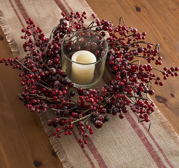 DII Jute Burlap Collection Kitchen Tabletop, Table Runner, 14x72, Double Border Barn Red