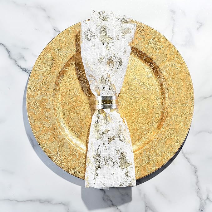 Gold Floral Charger Plates - 13-Inch Elegant Chargers - Set of 6 - For Small to Regular-Size Dinnerware & Soup Bowls - Suitable for Weddings, Parties, Anniversary, Thanksgiving