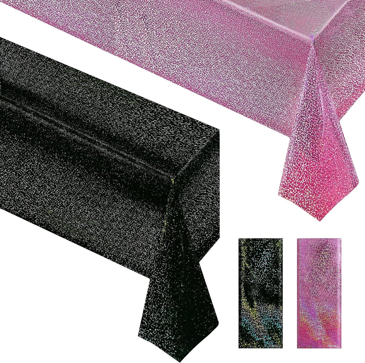 2 pcs Pink & Black Holographic Laser Tablecloth 40" x 108" Party Table Cloth Shimmer Shining Plastic Metallic Table Cover for Pink Halloween Decor Girls Baby Shower Birthday Party Supplies