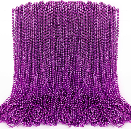 100PCS Mardi Gras Beads, Mardi Gras Beads Party Favors, Purple 33" Bead Toy Necklaces Costume Bulk, Festival Parade Throw Accessories for Halloween Mardi Gras Wedding Birthday Celebrations Decor