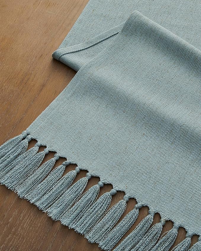 ZeeMart Linen Blend Table Runner, Blue 13x48 Inch, Farmhouse Burlap Linen Style Rustic Blue Table Runners 48 Inches Long