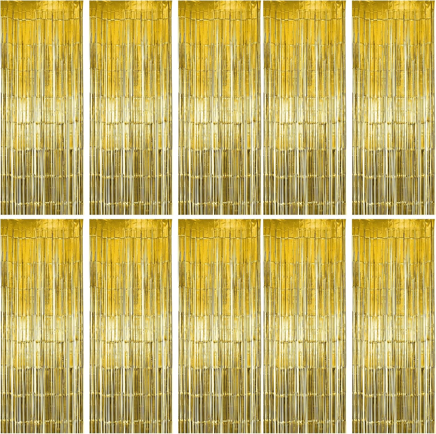 10 Pack Gold Fringe Curtain Party Backdrop, Gold Tinsel Backdrop, Decoration Supplies for Birthday, Holidays, Parties & More