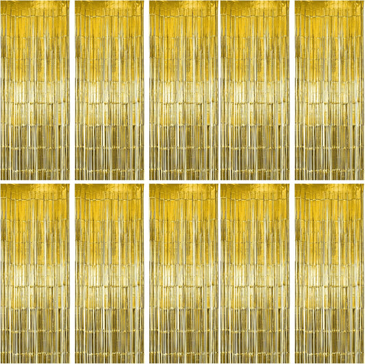 10 Pack Gold Fringe Curtain Party Backdrop, Gold Tinsel Backdrop, Decoration Supplies for Birthday, Holidays, Parties & More